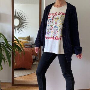 Medium Navy Chunky Cable Knit Button Up Sweater